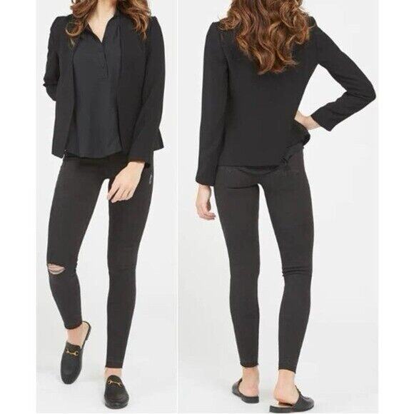 SPANX Denim - Spanx Large Ankle Skinny Jeans Vintage Distressed Black Pull On Stretch 20213R